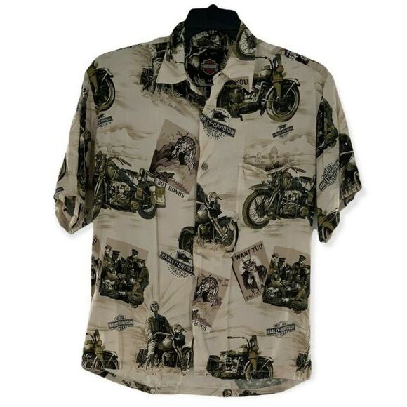 Harley-Davidson Shirts Mens Size Medium Motorcycle Print Front Pocket Button Top - Picture 1 of 9